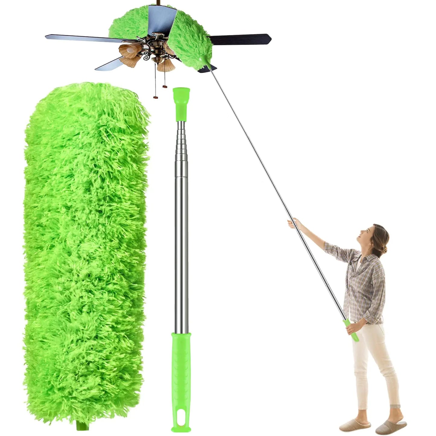 Dusters for Cleaning High Ceiling Fan Newliton Microfiber Feather Duster with 30 to 100 Telescoping Extension Pole Long Extendable Duster for Home Car Furniture Cobweb Green