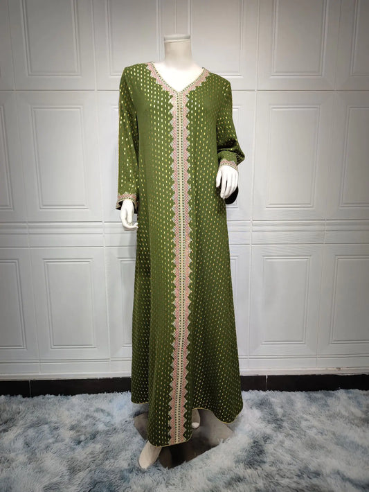 Elegant Summer Muslim Gown in Bronzed Dubai Style