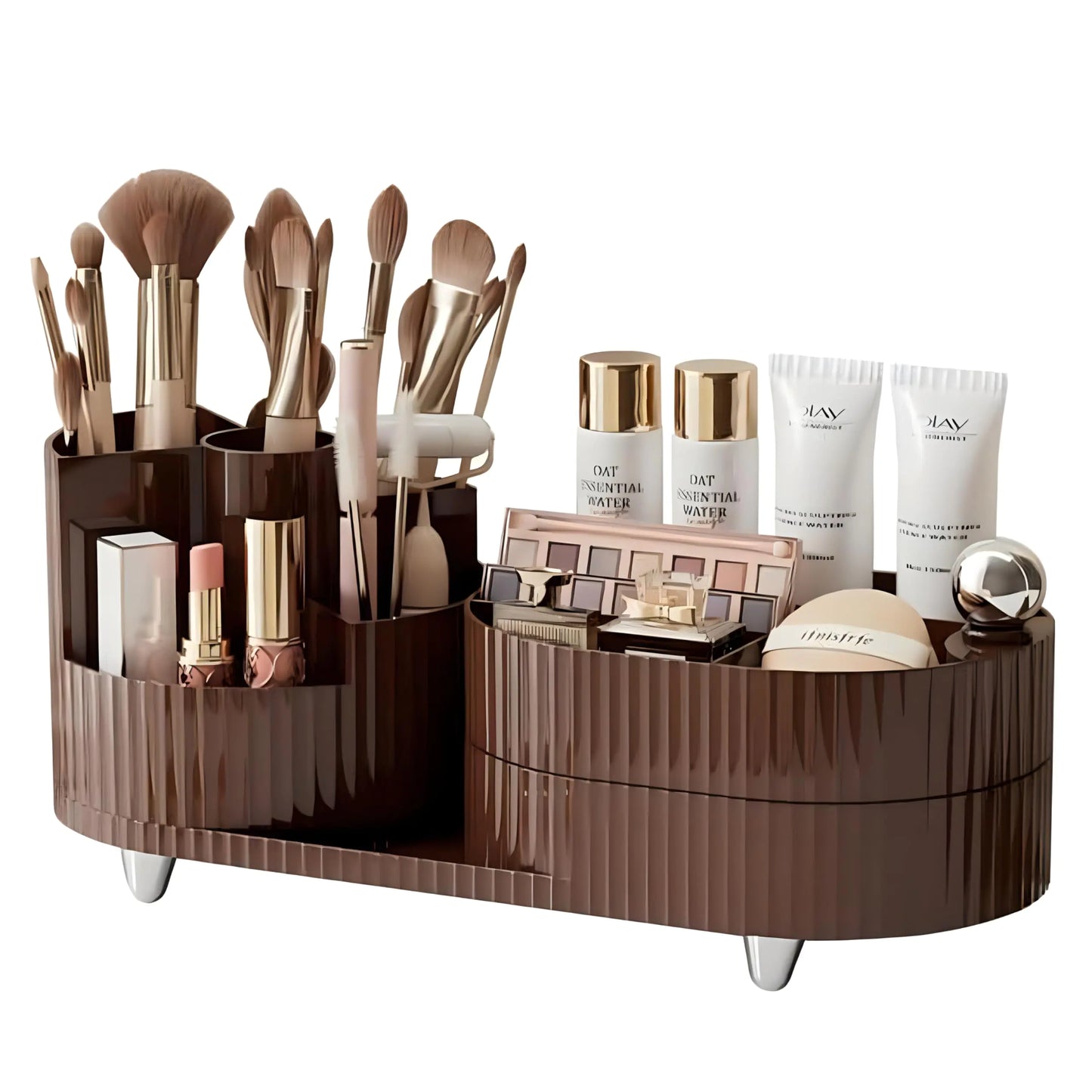 ONXE Swivel Beauty Station - 2-Tier Vanity Organizer with Brush Holder