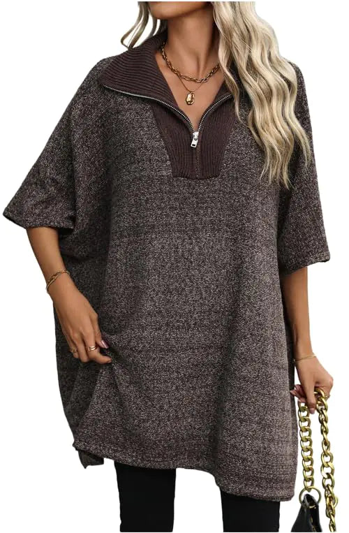 Oversized Midi Zip Sweater - Women's Fall/Winter Pullover