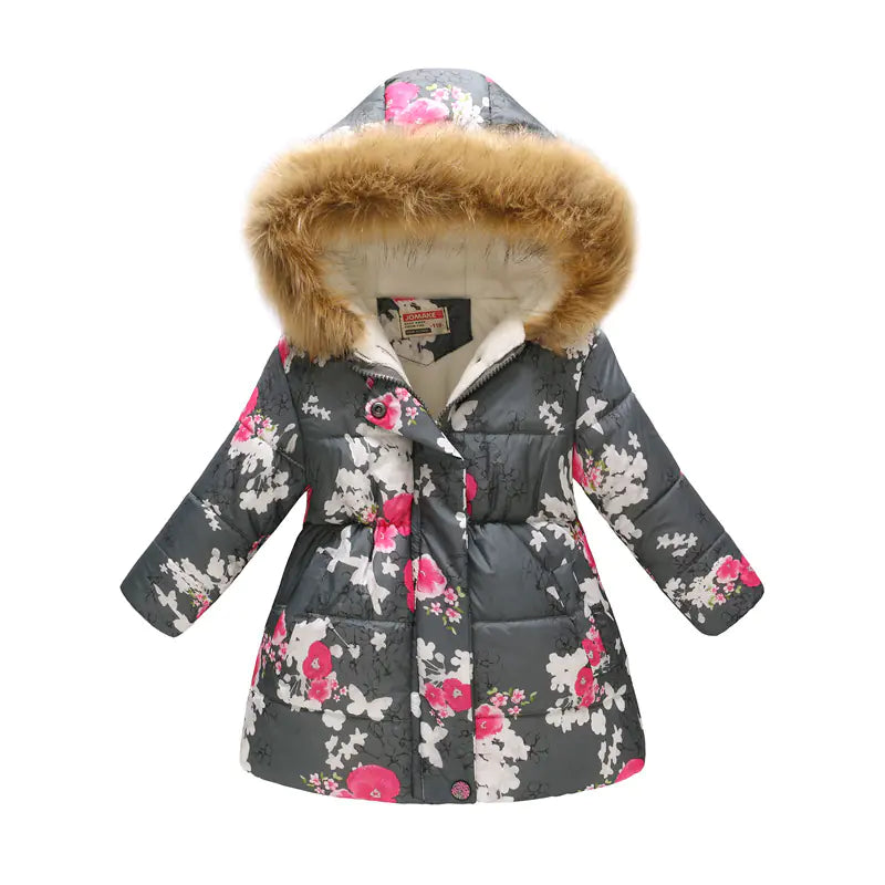 Kids' Fur-Collared Hooded Cotton Jacket