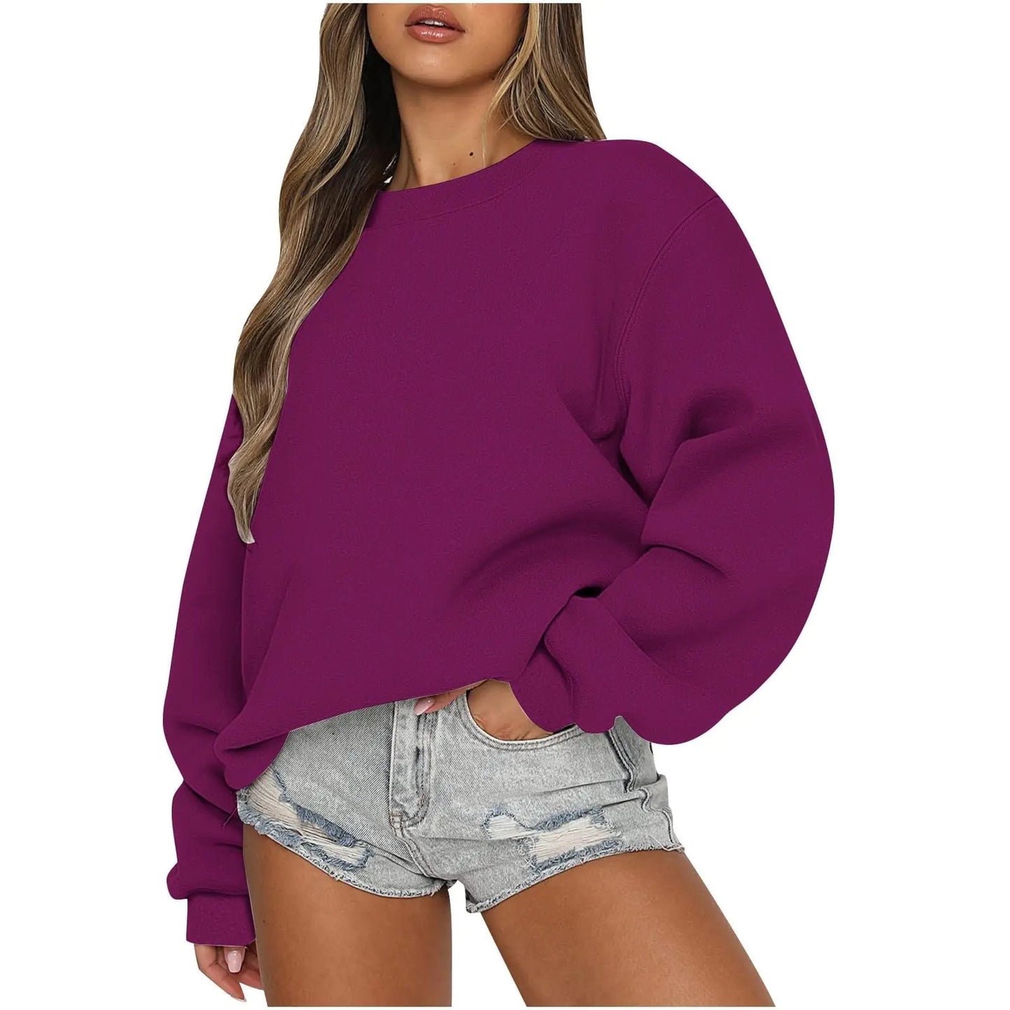 LuxeLounge Oversized Crewneck Sweatshirt - Purple XXL