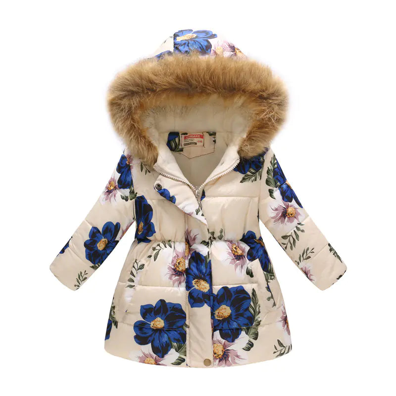 Kids' Fur-Collared Hooded Cotton Jacket