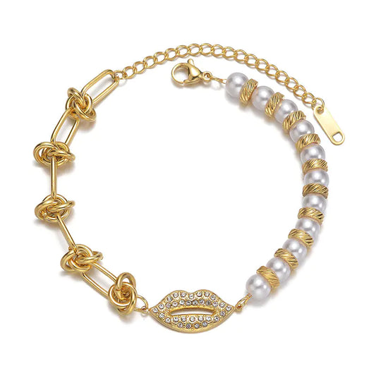 Lustrous Pearl Diamond Knot Bracelet