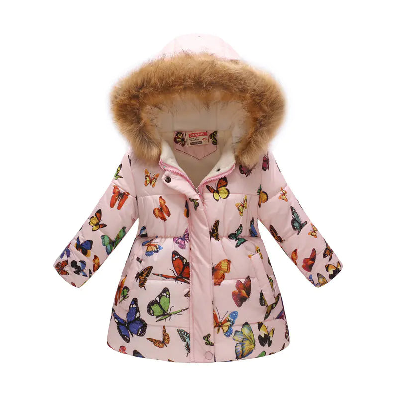 Kids' Fur-Collared Hooded Cotton Jacket