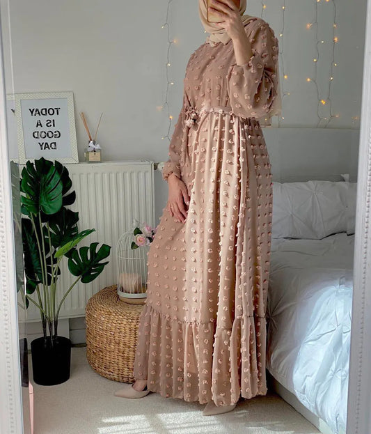Plus Size Chic Muslim Dress with Pom Poms