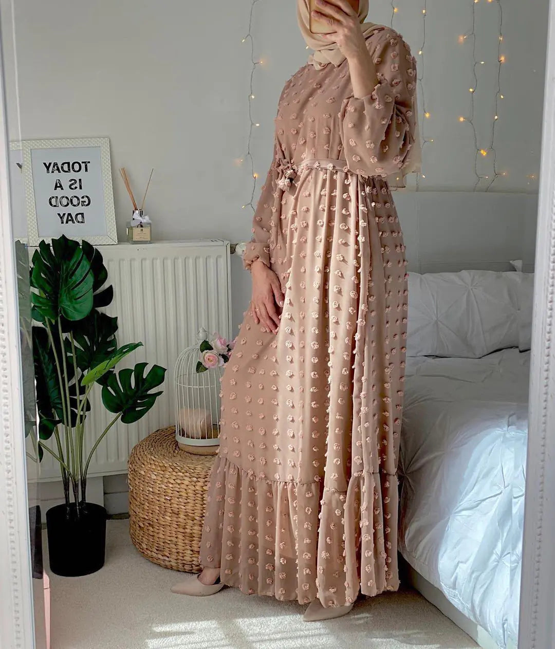 Plus Size Chic Muslim Dress with Pom Poms