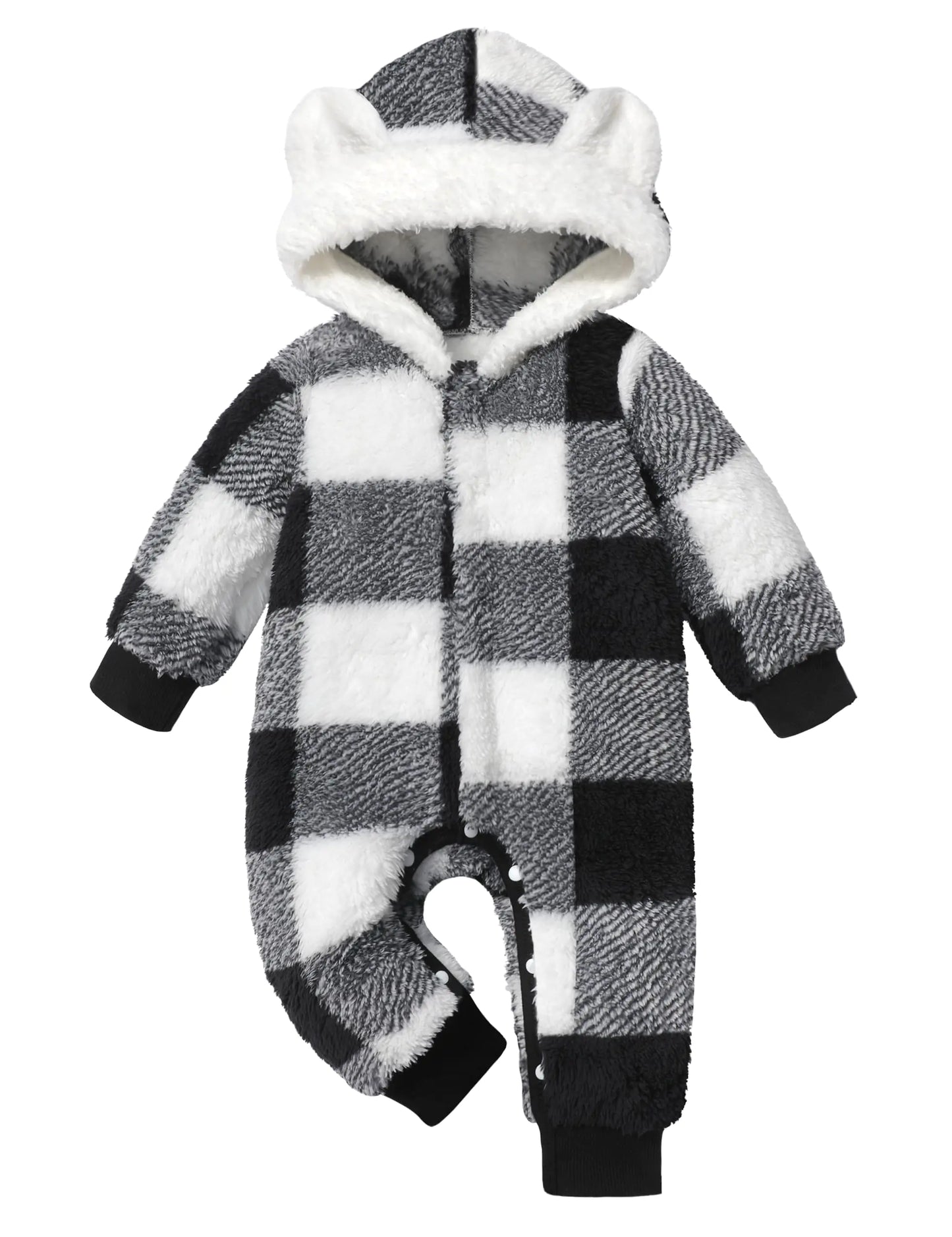 Von kilizo Baby Boy Clothes 3-6 Months Boy Clothes Winter Baby Snowsuit Bunting Warm Suit Bear Fleece Onesie Hooded Plaid Snap Romper Jumpsuit Coat Baby Boy Outfits 3-6 Months Black
