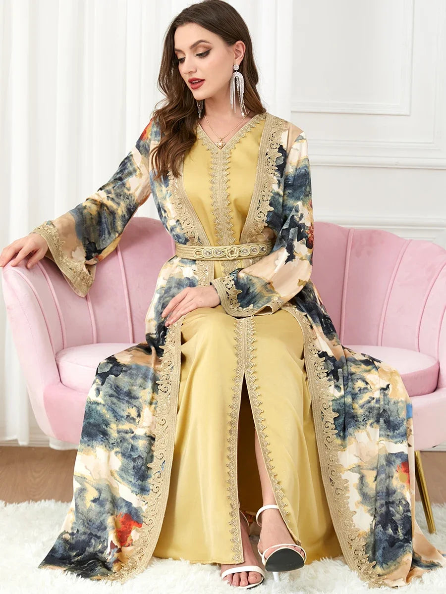 Elegant Morocco Embroidered Abaya Set