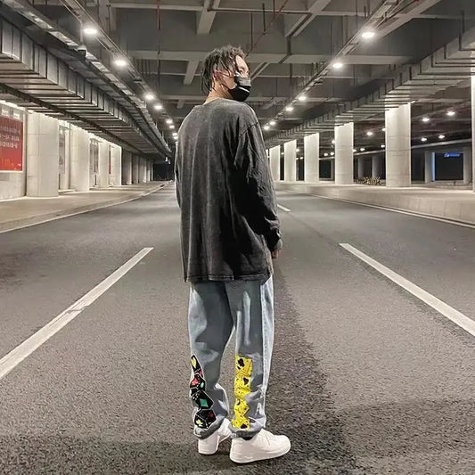 Dice Cheese Printed Wide-Leg Jeans