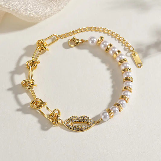 Lustrous Pearl Diamond Knot Bracelet