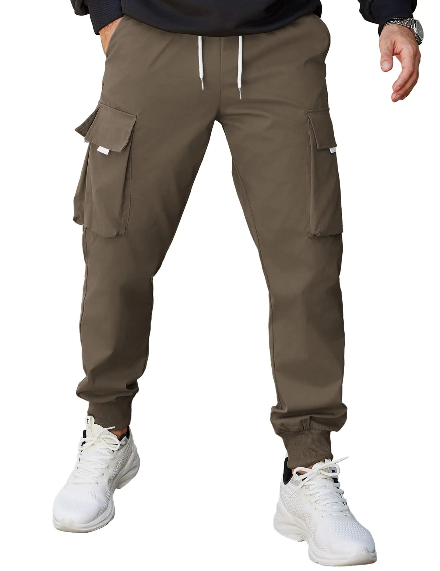 COOFANDY Mens Elastic Lightweight Cargo Joggers 40W Light Brown