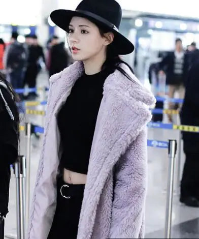 Chic Long Cashmere Lamb Coat