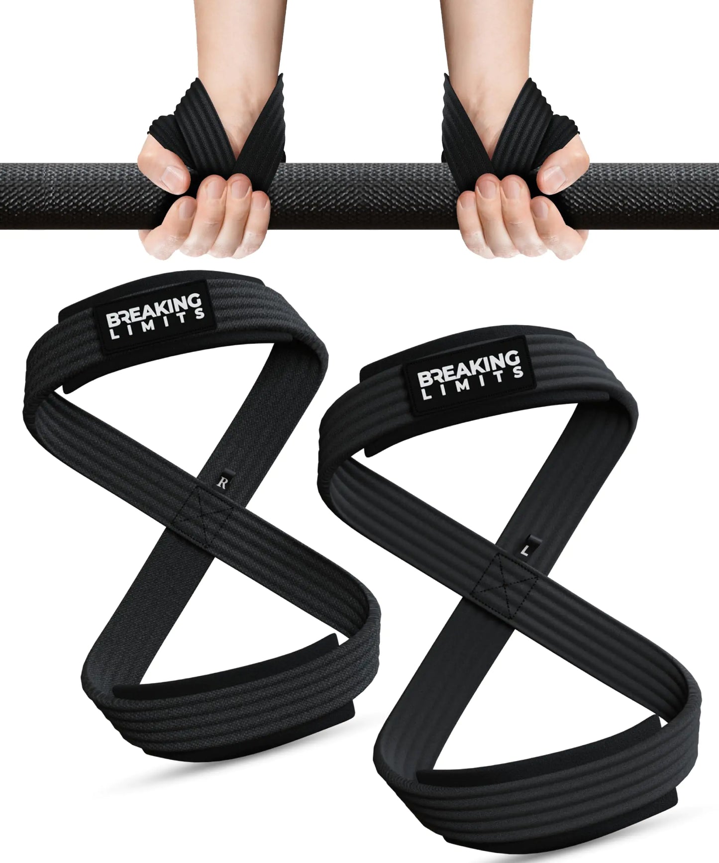 ULTIMATE GRIP Figure 8 Gym Straps - Heavy-Duty Lifting for Enhanced Performance (Black Large)