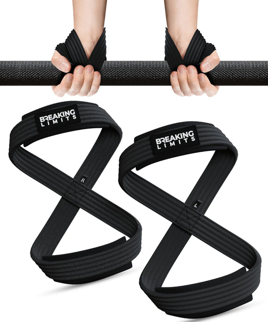 ULTIMATE GRIP Figure 8 Gym Straps - Heavy-Duty Lifting for Enhanced Performance (Black Large)