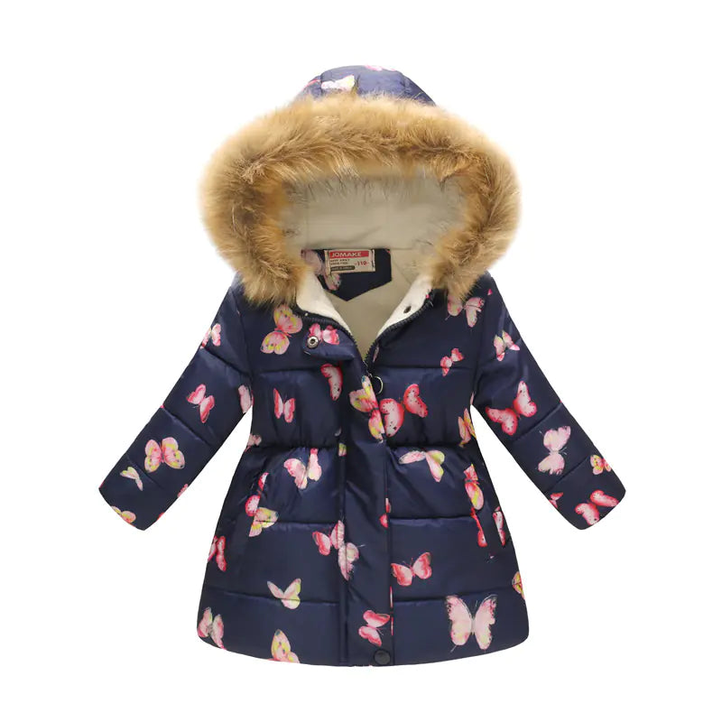 Kids' Fur-Collared Hooded Cotton Jacket