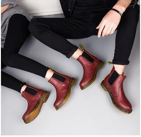 Autumn Chic Thick-Heeled Leather Martin Boots