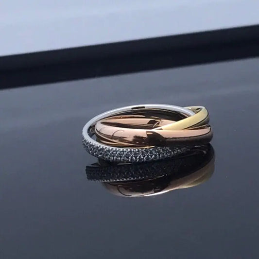Tri-Color Diamond Unity Ring Set
