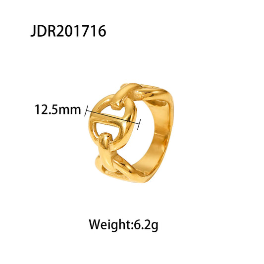 French Retro Titanium Steel Chain Ring with 18K Accent