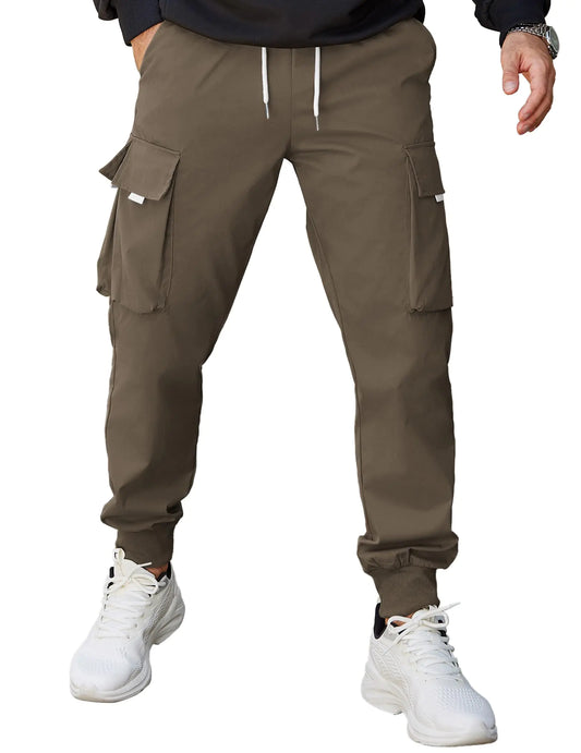 COOFANDY Mens Elastic Lightweight Cargo Joggers 40W Light Brown