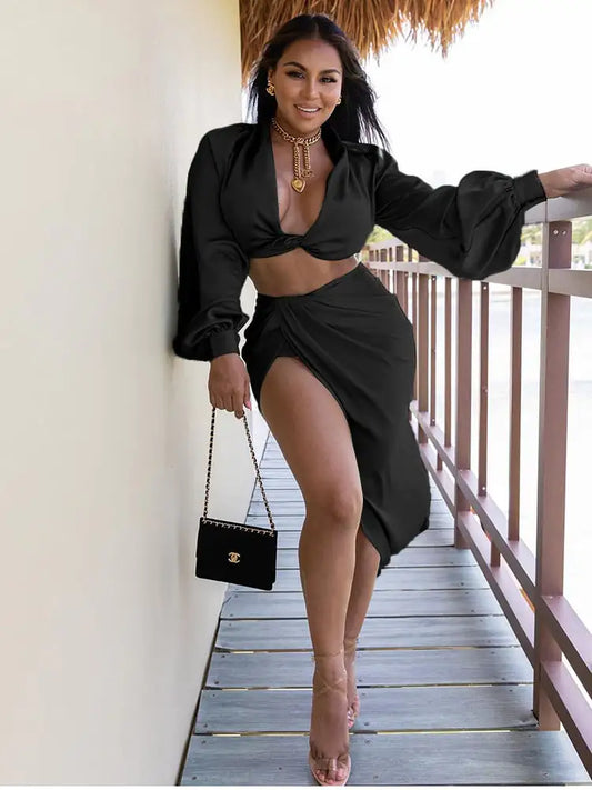 Chic Satin Two-Piece Women's Suit