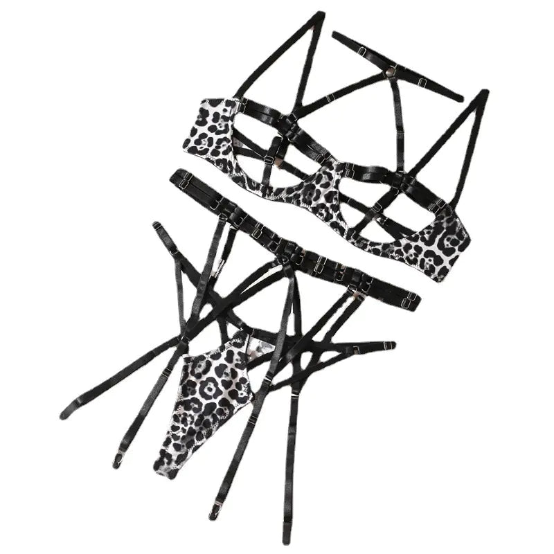 Sultry Leopard Cutout Lingerie Set with Stockings