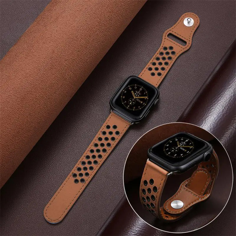 Breathable Leather Strap for Apple Watch Series 5/6/7