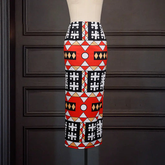 GeoPrint High Waist Slim Skirt
