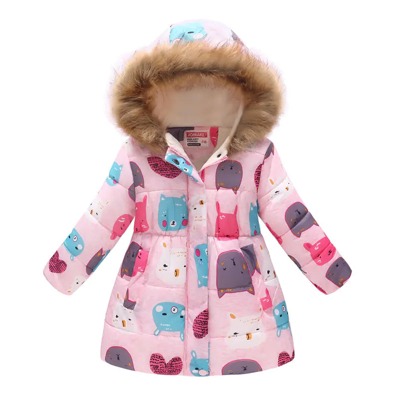 Kids' Fur-Collared Hooded Cotton Jacket