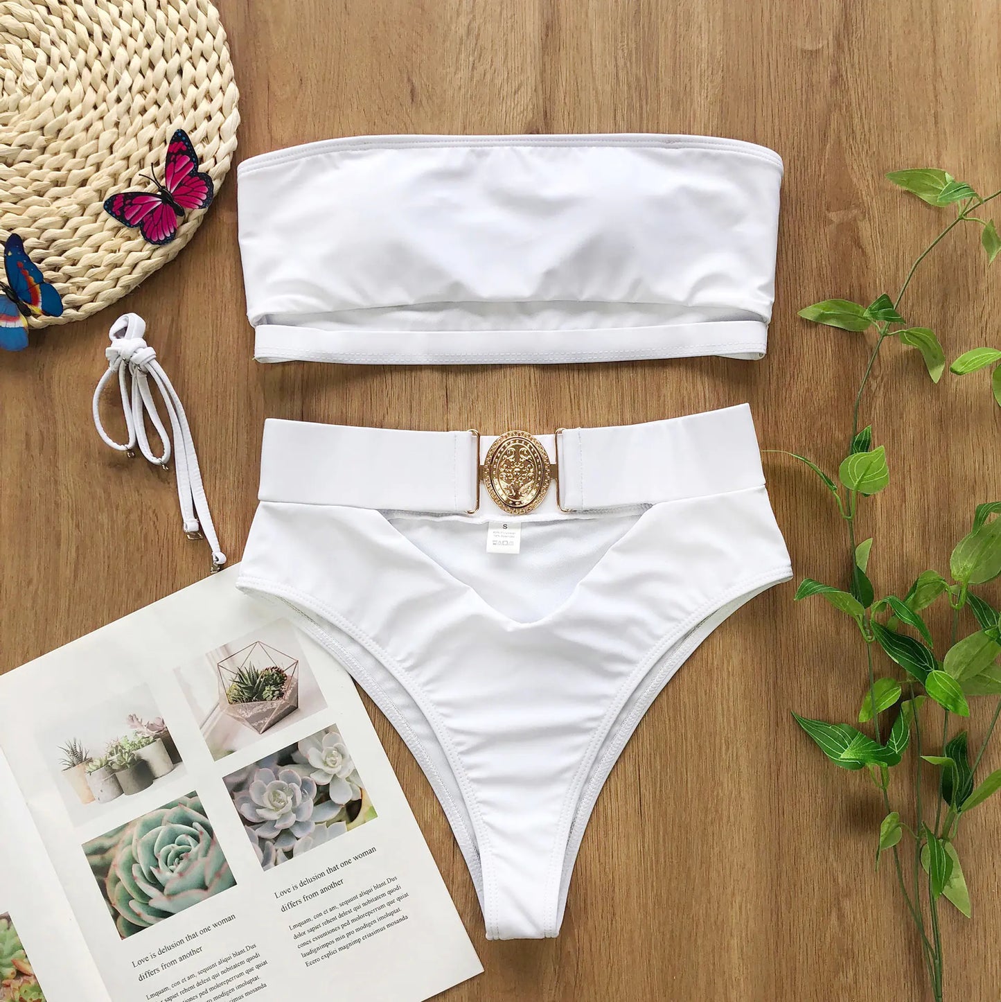 Elegant Buckle Strapless Bikini for Women