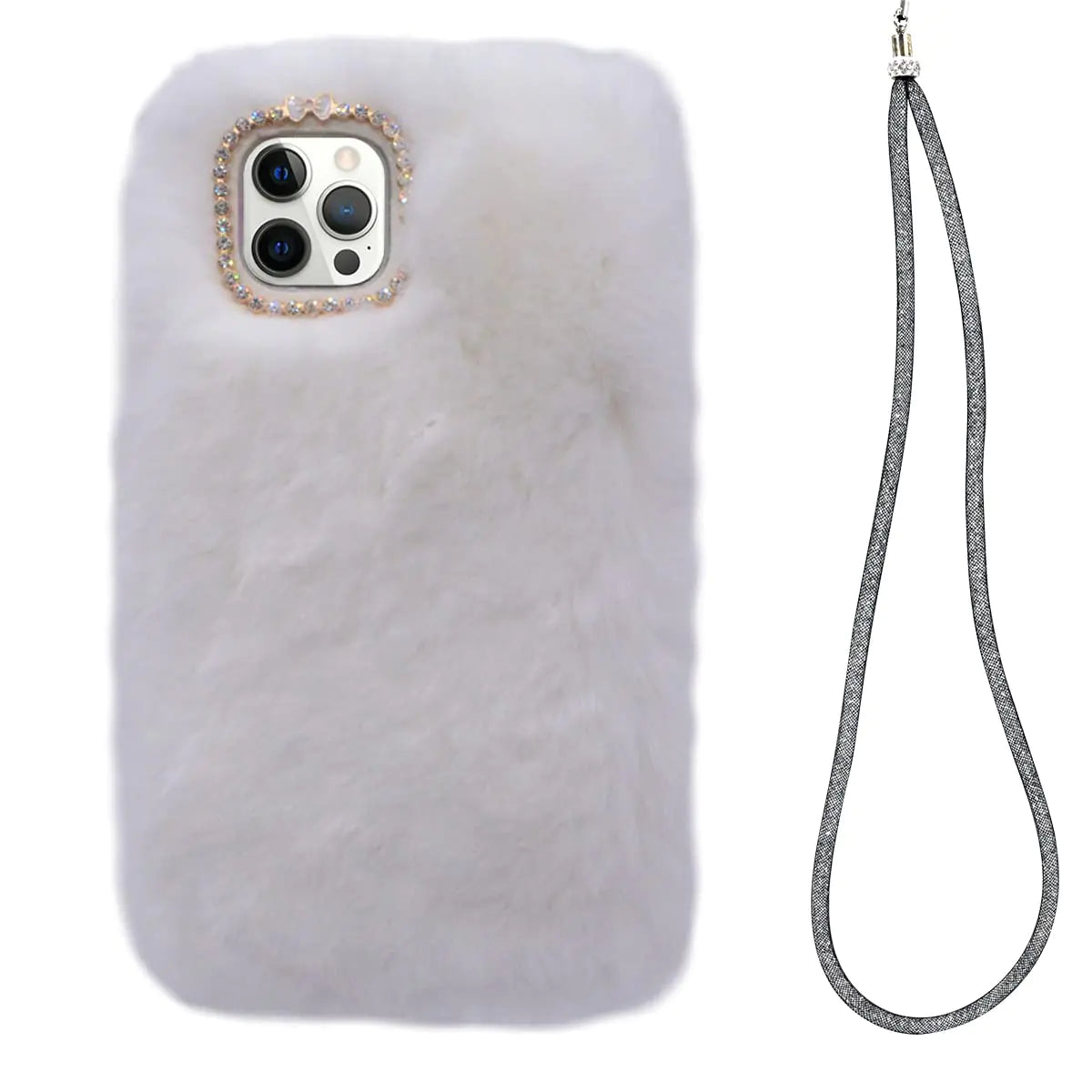 iPhone 14 Pro Max Fluffy Fur Case with Shimmering Lanyard