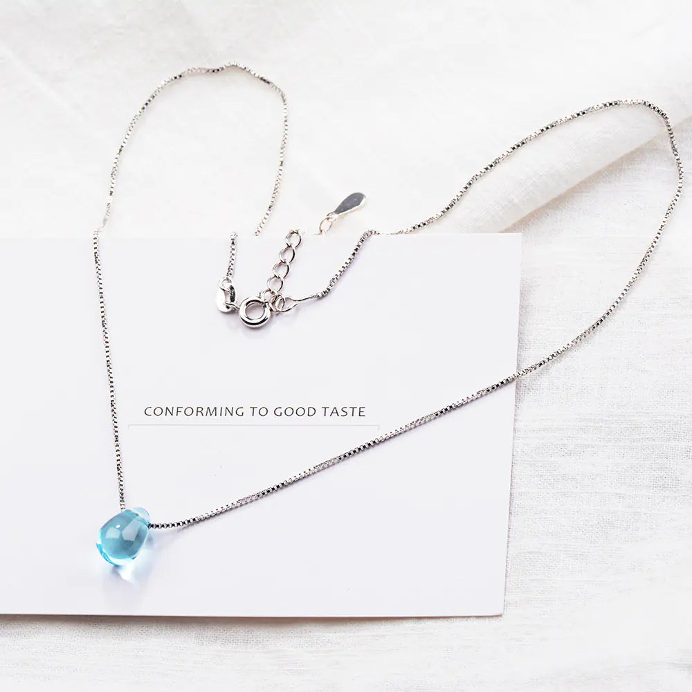 Elegant Blue Crystal Drop Necklace