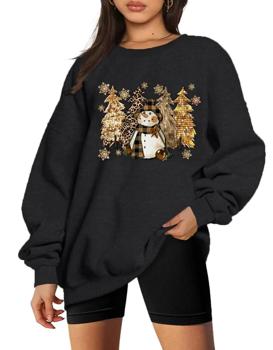 Festive Leopard Tree Christmas Sweatshirt - Black