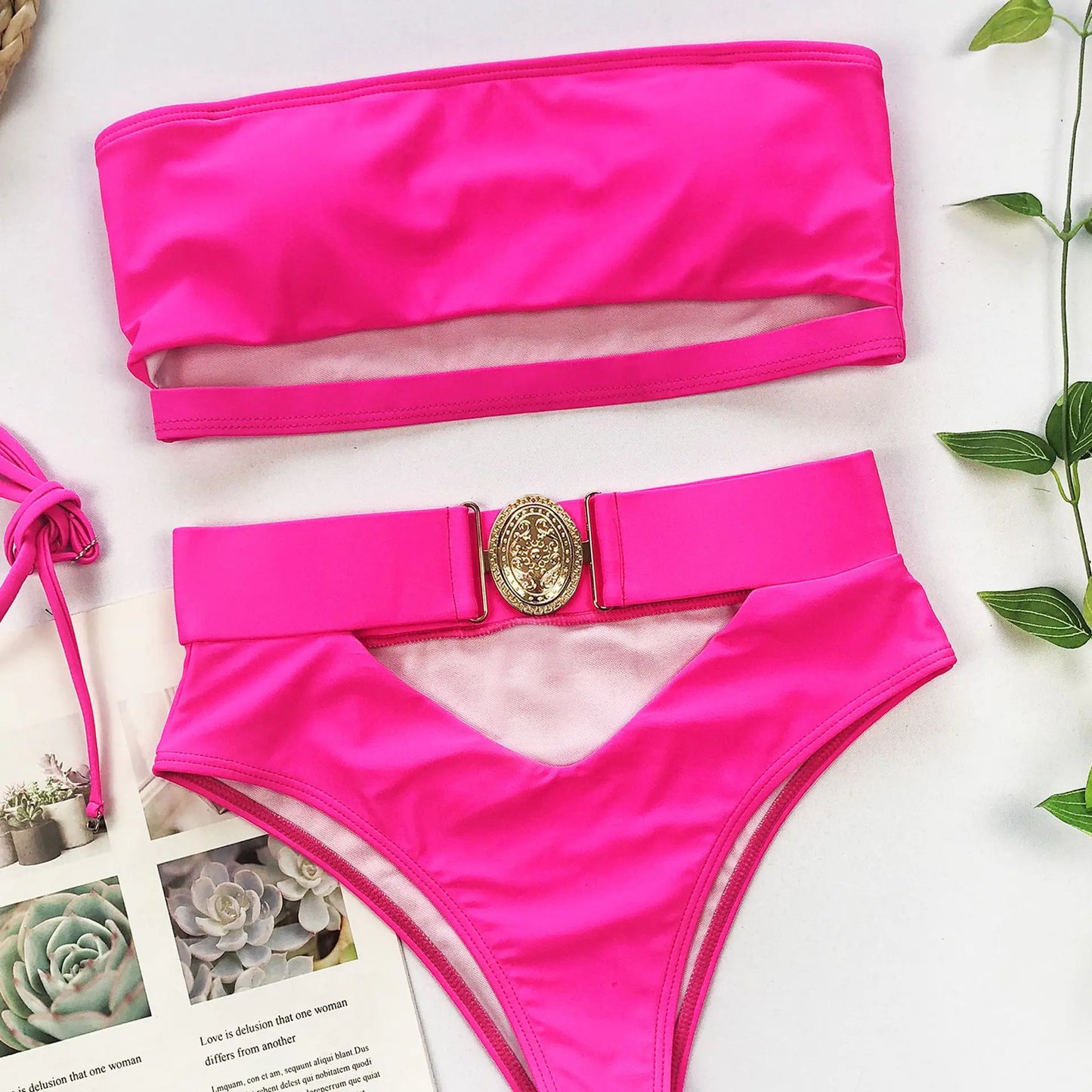 Elegant Buckle Strapless Bikini for Women
