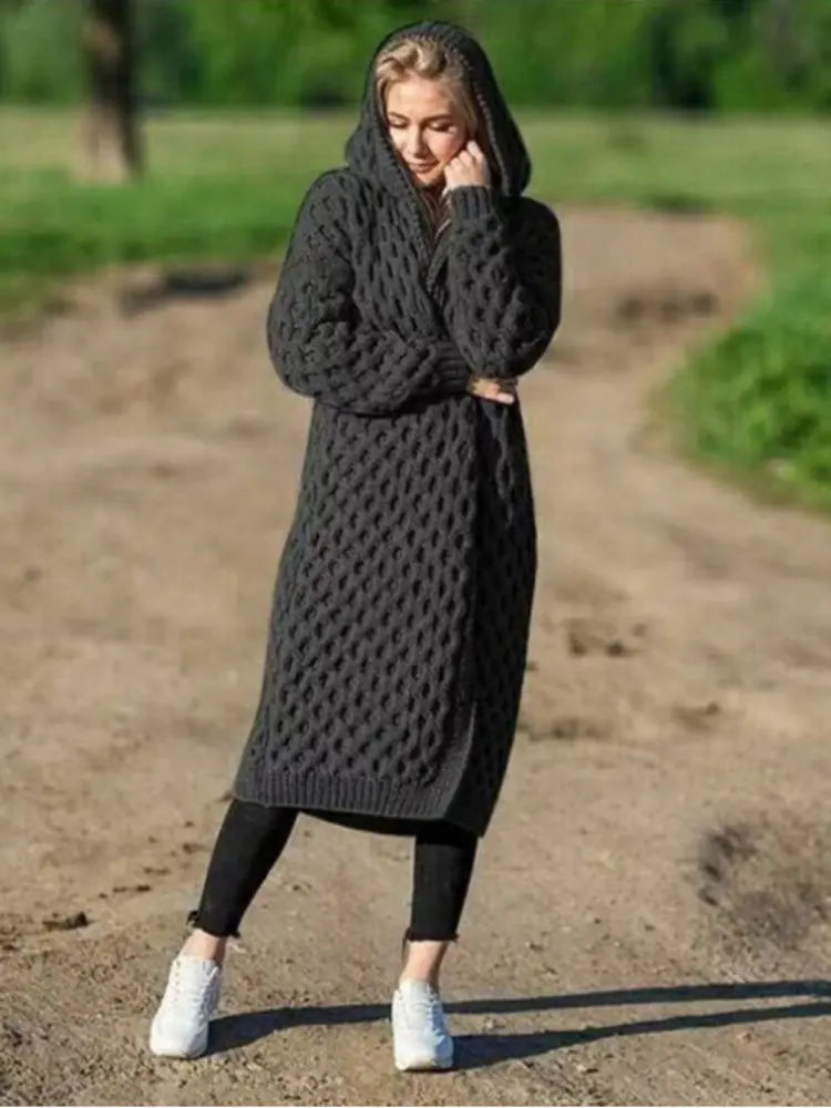 Chic Oversized Knit Hoodie-Cardigan for Women