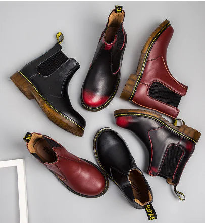 Autumn Chic Thick-Heeled Leather Martin Boots