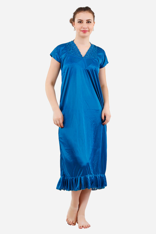 Romaisa Women's Satin Solid Blue Nightwear Set ( Pack of 6 )