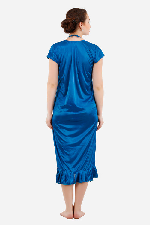 Romaisa Women's Satin Solid Blue Nightwear Set ( Pack of 6 )
