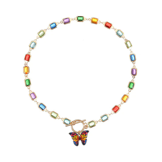 Chic Crystal Butterfly Gold Necklace