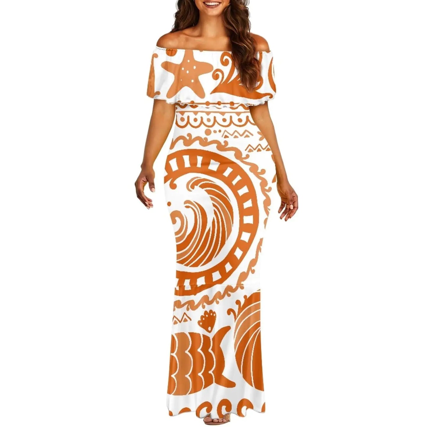 Polynesian Off-Shoulder Maxi Dress for Women