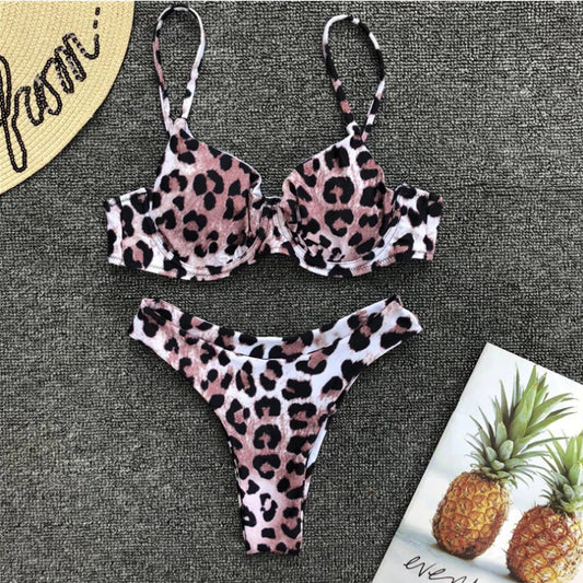 Chic Leopard Print Padded Bikini Set