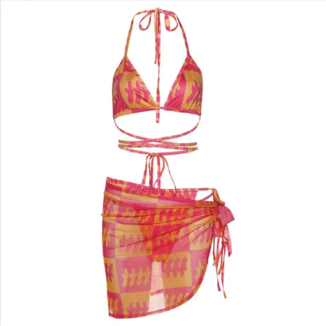 Printed Lace-Up Swim Set