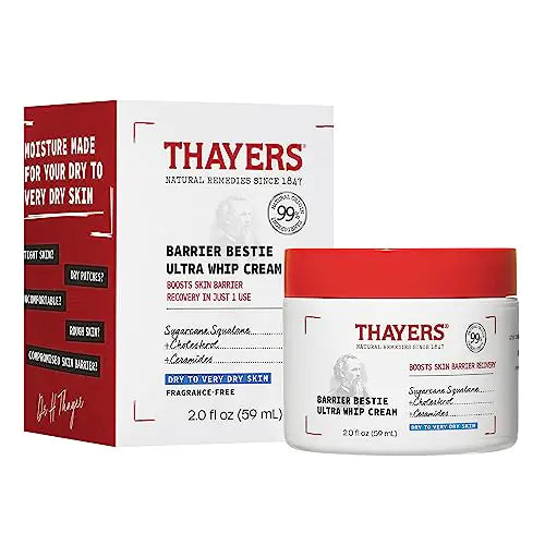 THAYERS Barrier Bestie Ultra Whip Face Cream Moisturizer with Sugarcane Squalane and Ceramides Skin Care for Dry to Very Dry Skin 2.0 Oz