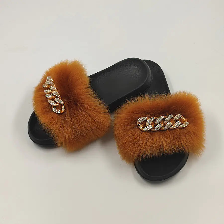 Chic Faux Fur Flip Flop Slippers