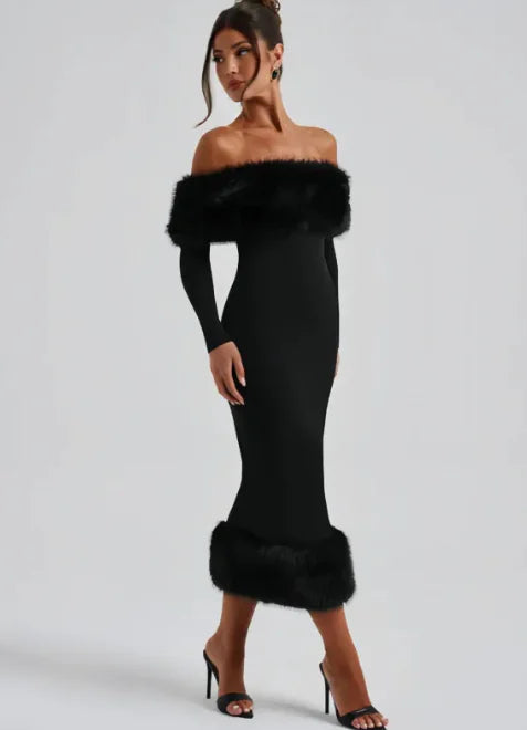 Faux Fur Collar Elegance Dress
