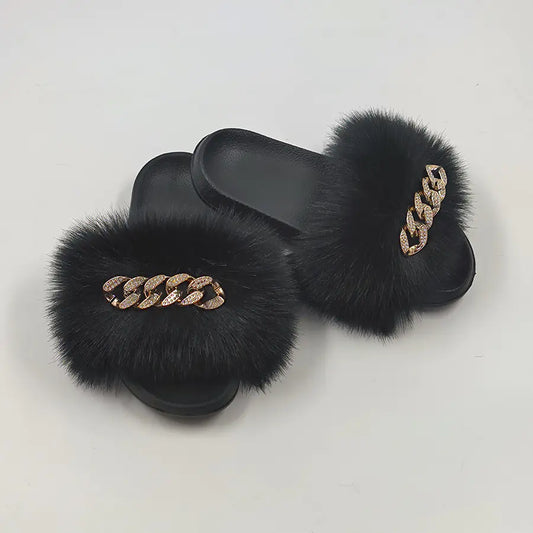 Chic Faux Fur Flip Flop Slippers