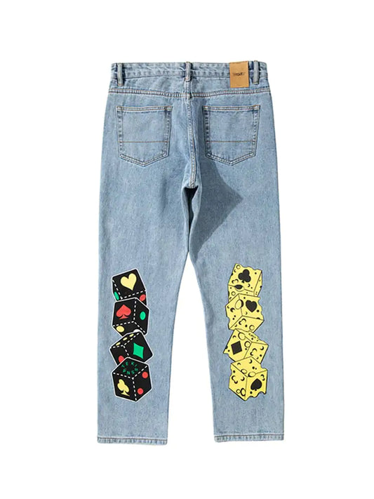 Dice Cheese Printed Wide-Leg Jeans