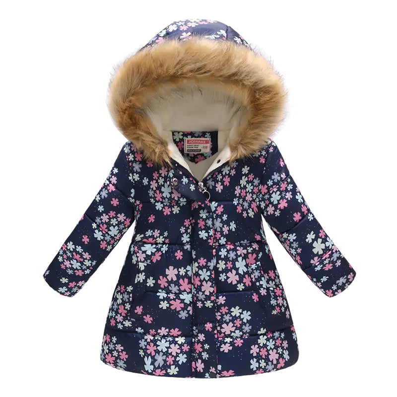 Kids' Fur-Collared Hooded Cotton Jacket