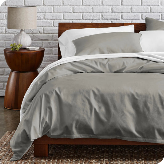 Bare Home 100% Organic Cotton Full/Queen Duvet Cover Set - Crisp Percale Weave - Lightweight & Breathable - Cooling Duvet Cover Set (Full/Queen Light Grey)