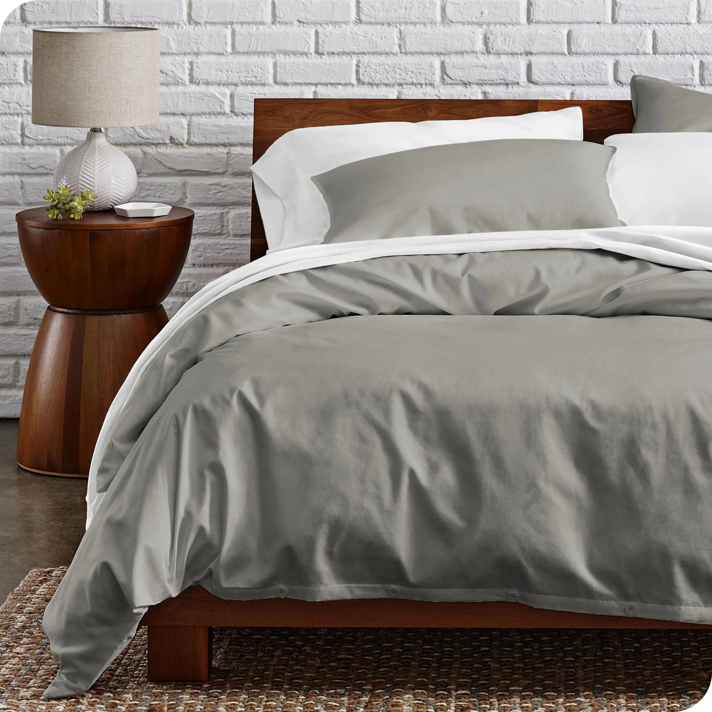 Bare Home 100% Organic Cotton Full/Queen Duvet Cover Set - Crisp Percale Weave - Lightweight & Breathable - Cooling Duvet Cover Set (Full/Queen Light Grey)